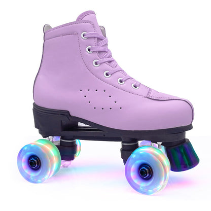 Patins à roulettes violets en cuir à double rangée