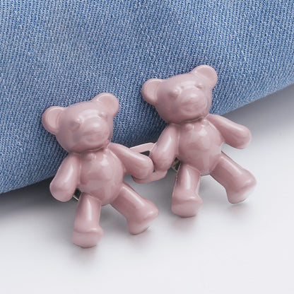 Cute Bear Pin Waist Clip Metal Snap Fastener Pants Pins Detachable Button Sewing-Free Buckle Jeans Reduce Waist Tighten Brooch