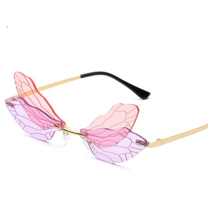 Frameless Trimming Sunglasses Women Dragonfly Wings Sunglasses