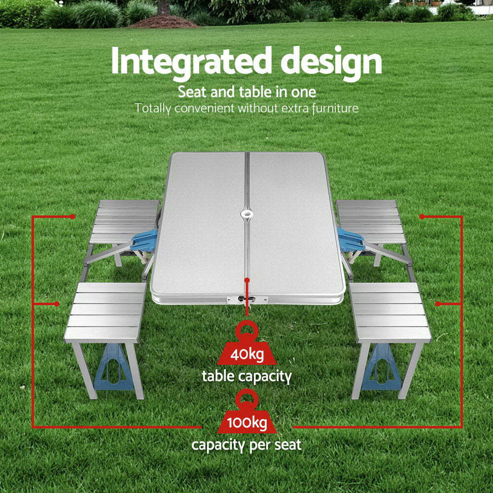 Table et chaise pliantes d'extérieur en une seule pièce Table pliante en alliage d'aluminium Table et chaise portables en alliage d'aluminium pour barbecue de camping domestique