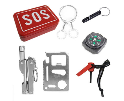 Boîte SOS d'extérieur, boîte d'urgence, petite boîte en fer, camping, outils polyvalents, ensemble d'équipement d'urgence