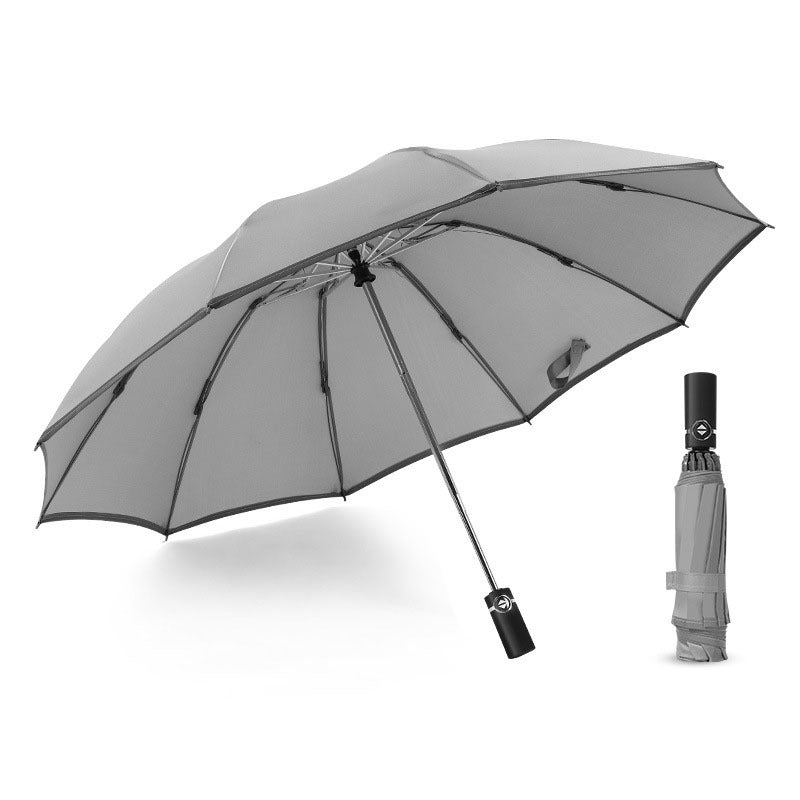 Parapluie inversé de voyage portable coupe-vent pliable, parapluie à fermeture automatique à 10 baleines, bandes réfléchissantes pour la sécurité nocturne