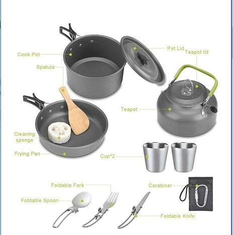 Camping Teapot Set Pot Stove Set 2-3 People Picnic Stove Tableware