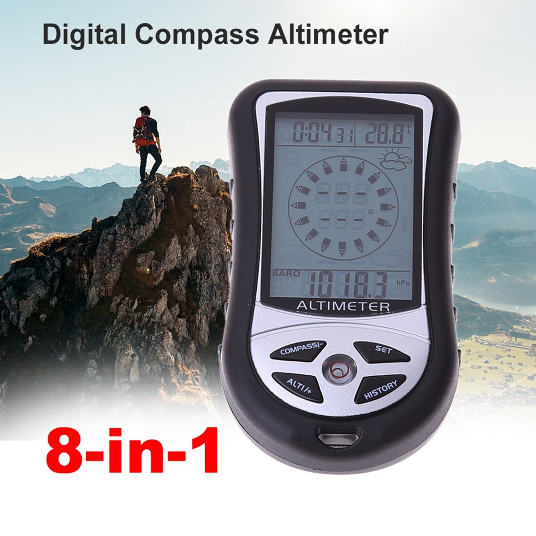 8-in-1 hand-held electronic altimeter Mountaineering portable fishing barometer compass altimeter