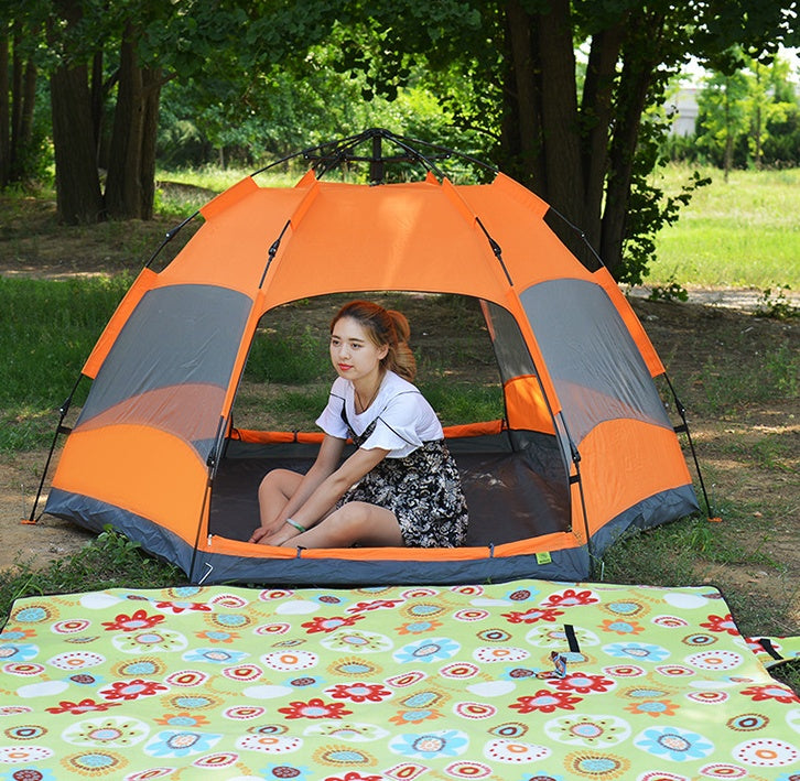 Tente hexagonale automatique pour camping en plein air, tente de pluie à double couche pour plusieurs personnes