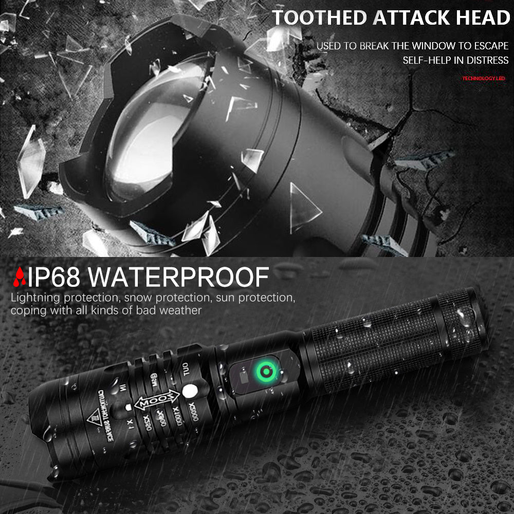 Super Bright Flashlight Zoomable USB Rechargeable Electric Torch 5 Modes Torch Outdoor Fishing Waterproof