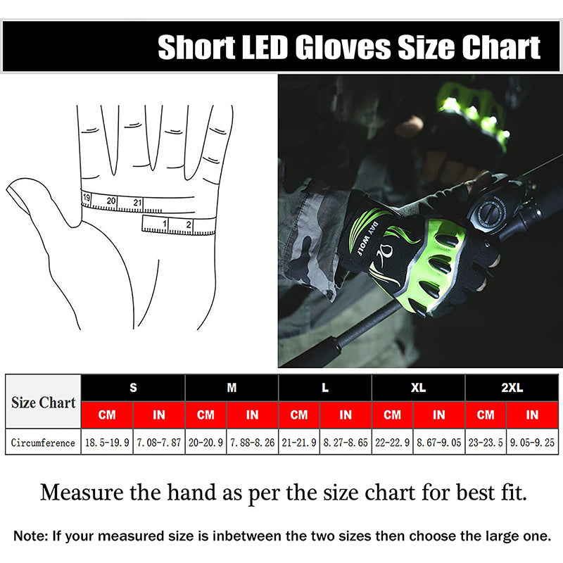 Gants d'éclairage de vélo de sport d'extérieur sans doigts