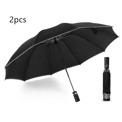 Parapluie inversé de voyage portable coupe-vent pliable, parapluie à fermeture automatique à 10 baleines, bandes réfléchissantes pour la sécurité nocturne