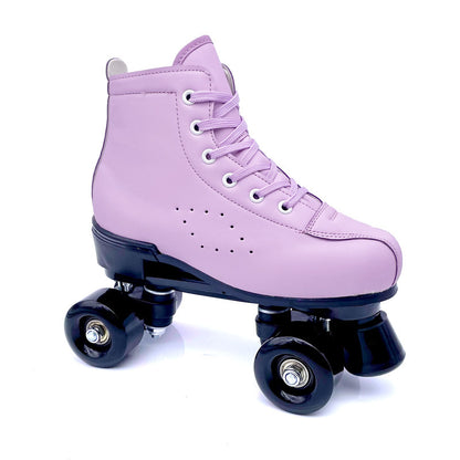 Patins à roulettes violets en cuir à double rangée