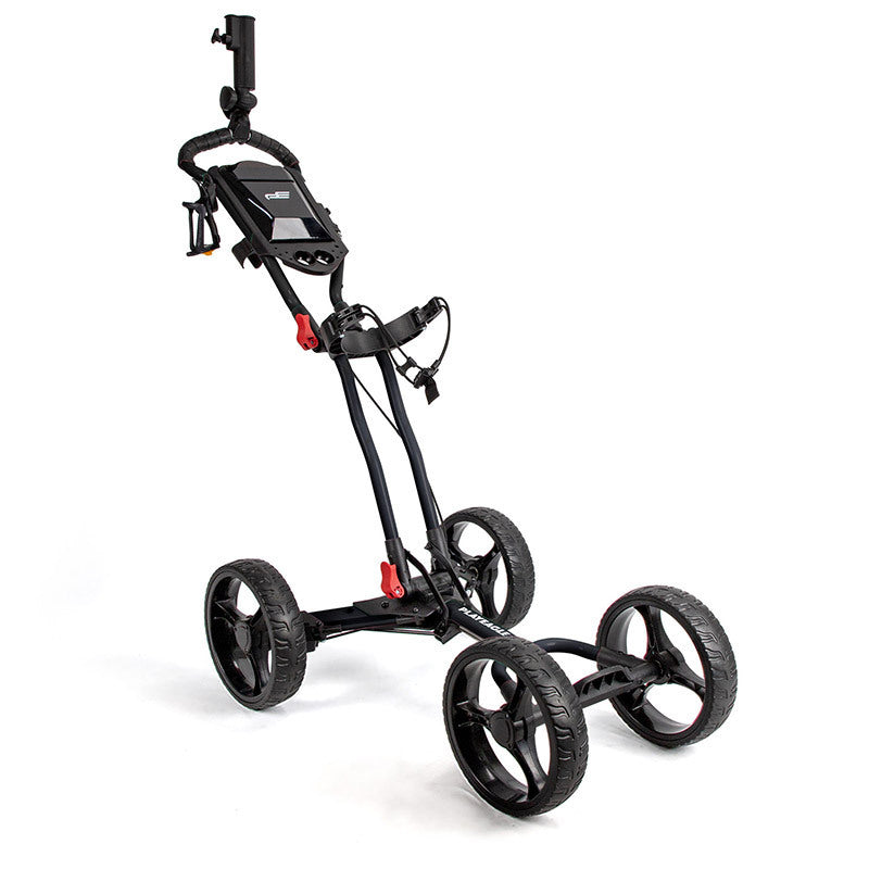 Chariot de golf pliable à quatre roues en alliage d'aluminium avec porte-parapluie