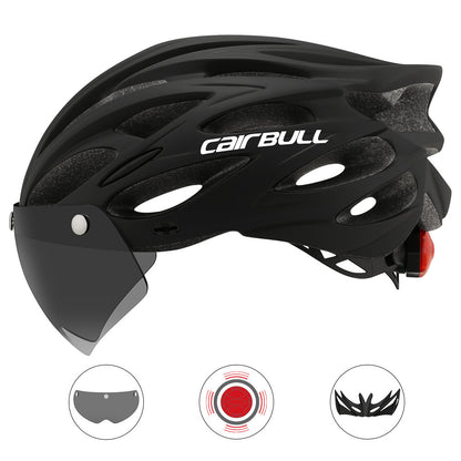 Casque de vélo de route et de montagne avec lentille et feu arrière à bord