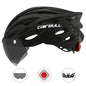 Road mountain bike riding helmet with lens and brim taillight