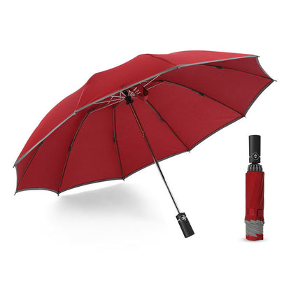 Parapluie inversé de voyage portable coupe-vent pliable, parapluie à fermeture automatique à 10 baleines, bandes réfléchissantes pour la sécurité nocturne