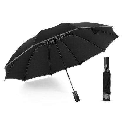 Parapluie inversé de voyage portable coupe-vent pliable, parapluie à fermeture automatique à 10 baleines, bandes réfléchissantes pour la sécurité nocturne