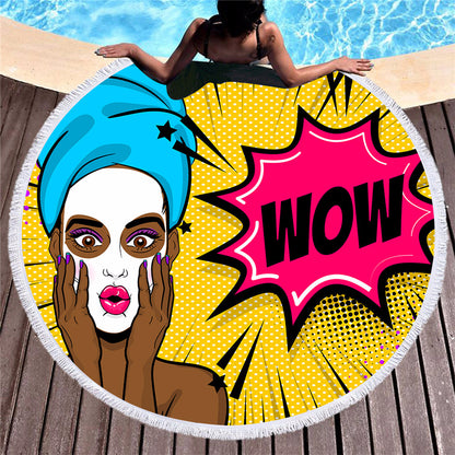 Retro round printed beach towel