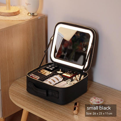 Trousse de maquillage avec miroir et lumière LED, boîte de rangement pour soins de la peau