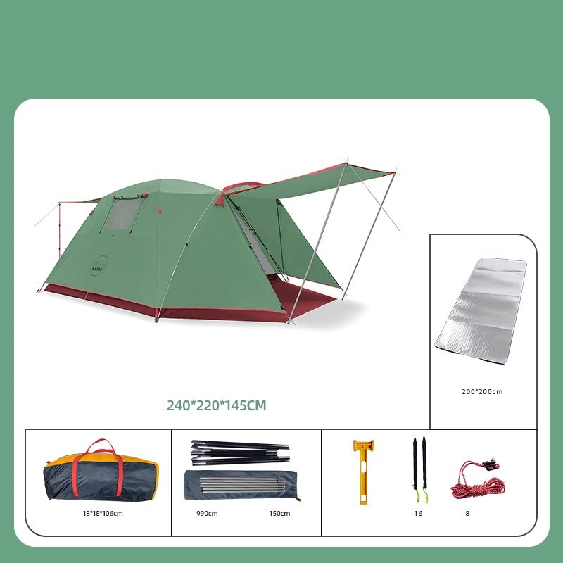 Tente de camping extérieure pliable et épaisse pour quatre personnes, résistante à la pluie et au soleil