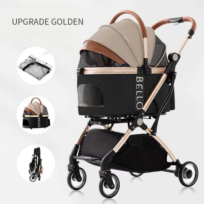 Dog Walking Pet Stroller Teddy Dog Four-wheel Universal Folding Cart