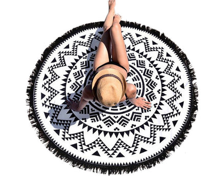 European and American printed tassel round beach mats Seaside yoga mat round beach towels