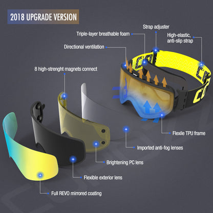 Lunettes de ski à vision nocturne avec aimant pour myopie