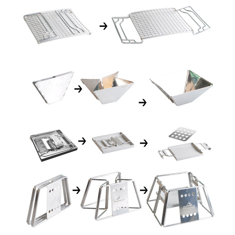 Barbecue portable en acier inoxydable avec surface antiadhésive et pliable, outil de pique-nique pour camping en plein air