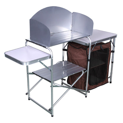 Outdoor Camping Double-decker Storage Rack Mobile Barbecue Table