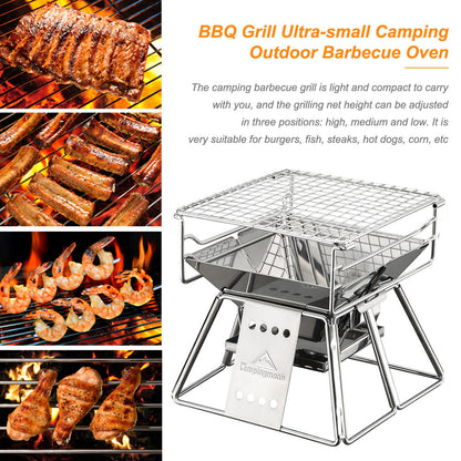 Barbecue portable en acier inoxydable avec surface antiadhésive et pliable, outil de pique-nique pour camping en plein air