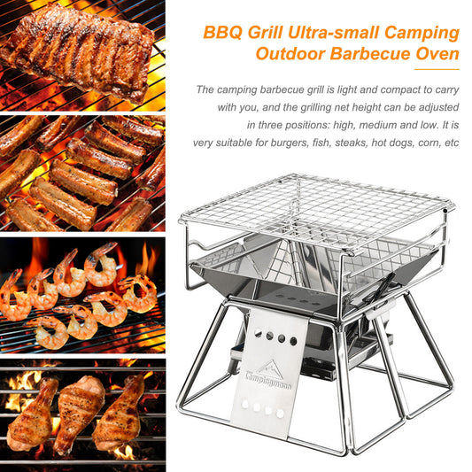 Barbecue portable en acier inoxydable avec surface antiadhésive et pliable, outil de pique-nique pour camping en plein air