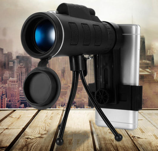 Compatible avec Apple, télescope monoculaire 40X60 BAK4, télescope monoculaire HD à vision nocturne, prisme avec boussole, clip de téléphone, trépied pour activités de plein air