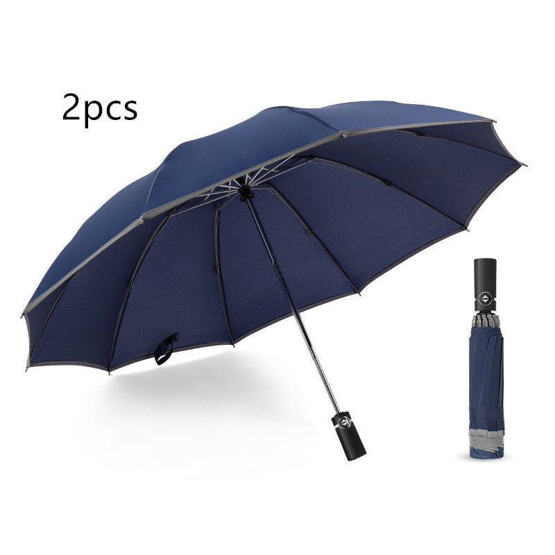 Parapluie inversé de voyage portable coupe-vent pliable, parapluie à fermeture automatique à 10 baleines, bandes réfléchissantes pour la sécurité nocturne