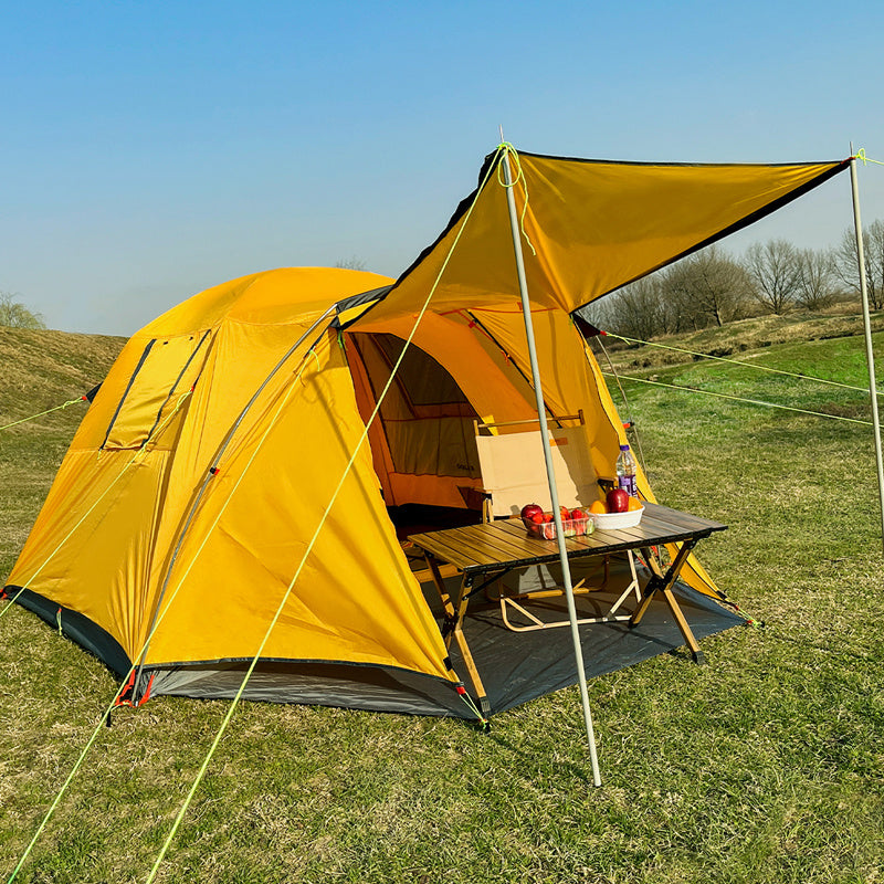 Tente de camping extérieure pliable et épaisse pour quatre personnes, résistante à la pluie et au soleil