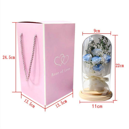 Bouquet de gypsophiles artificielles séchées en forme de rose avec couvercle en verre, ornements, petite lampe de nuit à LED, cadeau de Saint-Valentin