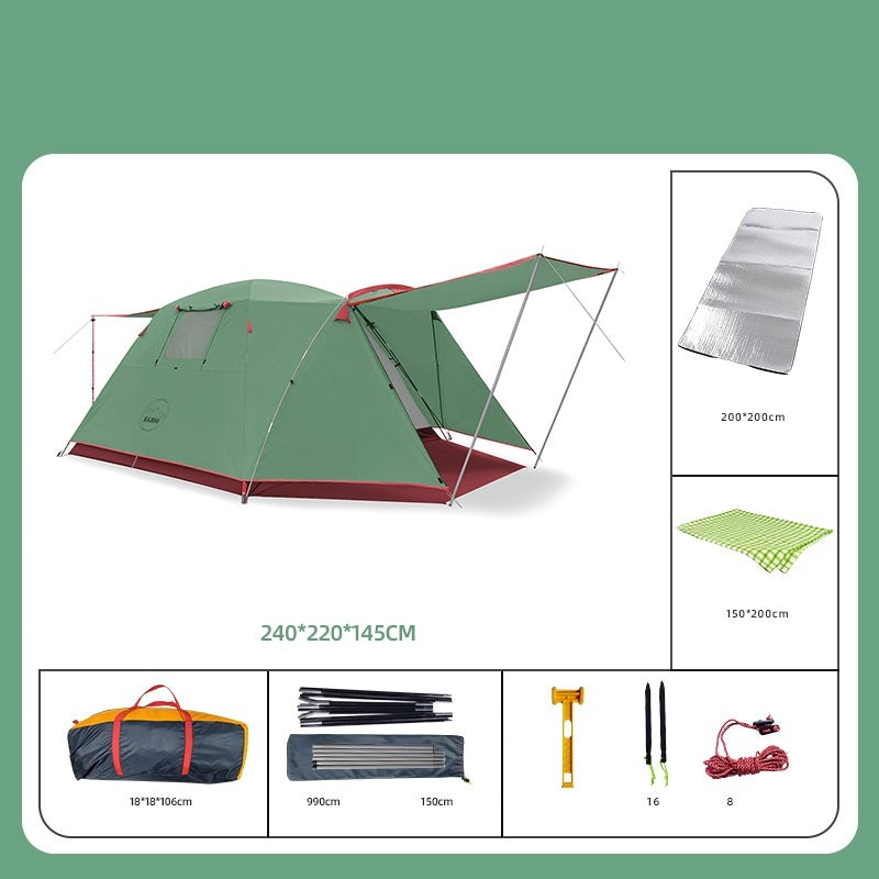 Tente de camping extérieure pliable et épaisse pour quatre personnes, résistante à la pluie et au soleil