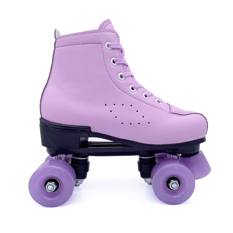 Double-row Leather Purple Roller Skates