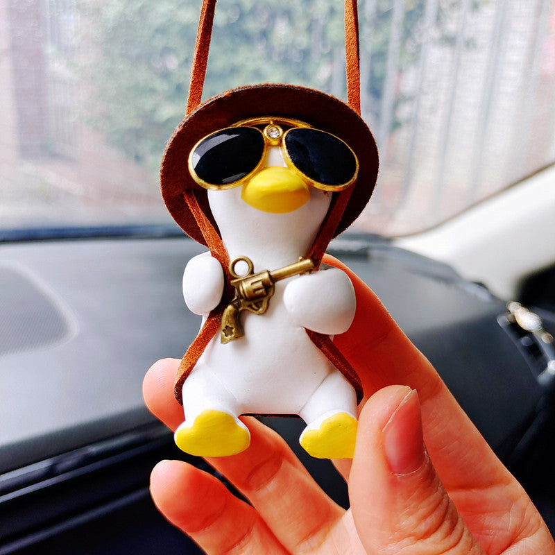 Pistol Cowboy Duck Car Rearview Mirror Pendant Decoration Super Cool Revolver Duck Anime Car Decoration Pendant