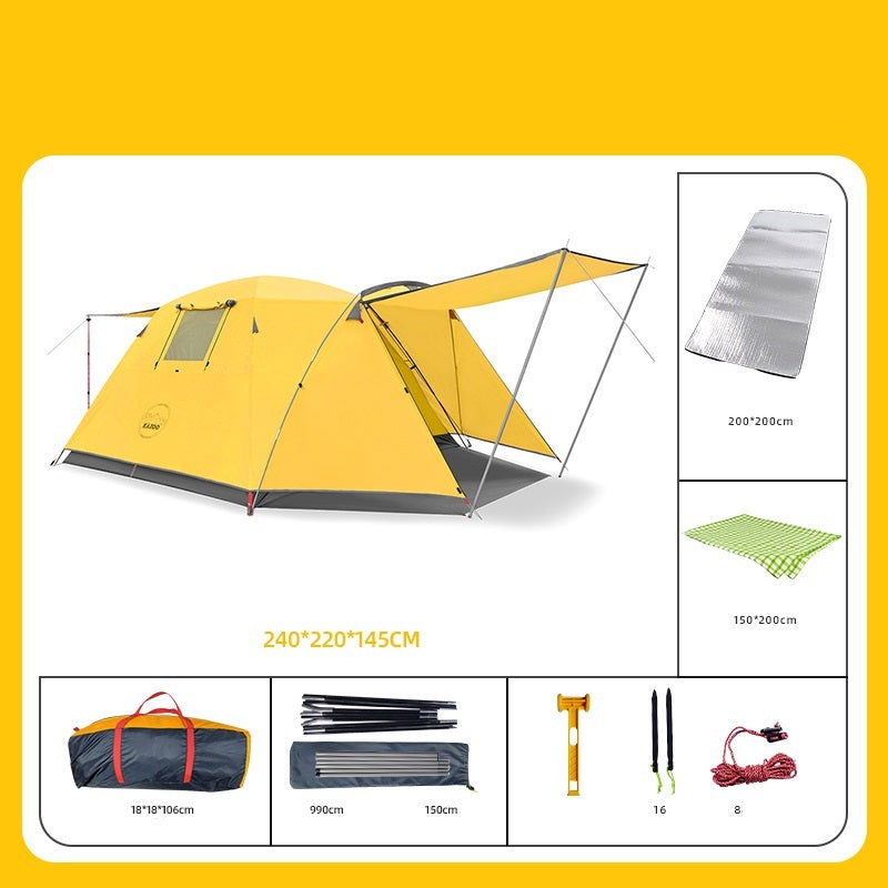 Tente de camping extérieure pliable et épaisse pour quatre personnes, résistante à la pluie et au soleil