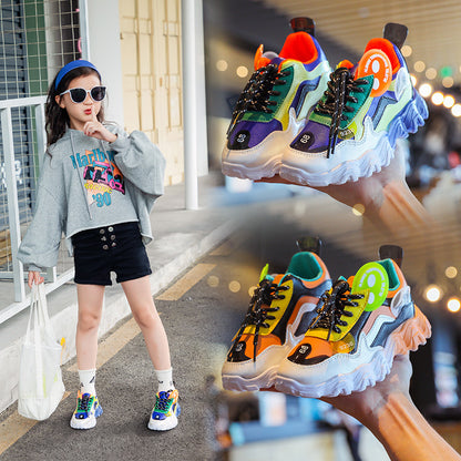 Colorblock Casual Wave Bottom Sneakers Children's Shoes Old Shoes