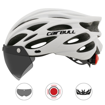 Casque de vélo de route et de montagne avec lentille et feu arrière à bord