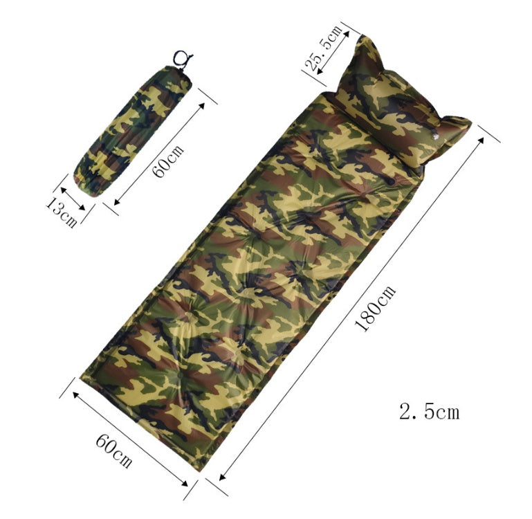 Coussin gonflable automatique camouflage avec oreiller pour camping en plein air et camping humide