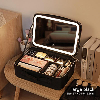 Trousse de maquillage avec miroir et lumière LED, boîte de rangement pour soins de la peau