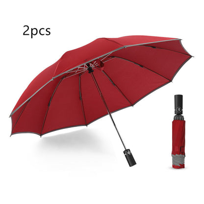 Parapluie inversé de voyage portable coupe-vent pliable, parapluie à fermeture automatique à 10 baleines, bandes réfléchissantes pour la sécurité nocturne