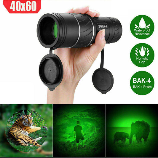 Télescope monoculaire optique HD 40x60 de vision nocturne et de jour pour la chasse et le camping, monoculaire portable étanche et antibuée, adapté à l'observation des animaux de la nature