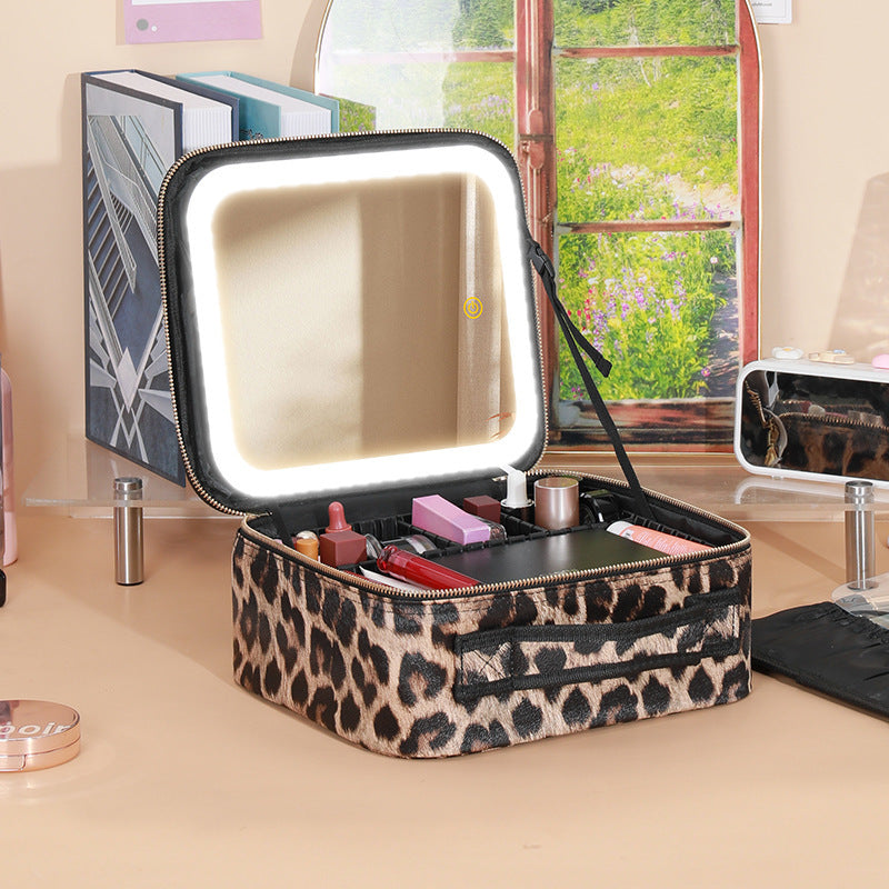 With Mirror And LED Light Cosmetic Bag Skin Care Storage Box