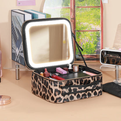 Trousse de maquillage avec miroir et lumière LED, boîte de rangement pour soins de la peau