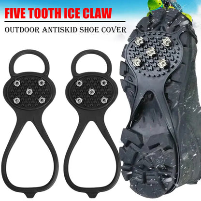 Unisex Men 5 Teeth Ice Gripper For Shoes Crampons Ice Gripper Spike Grips Cleats For Snow Studs Non-Slip Climbing Hiking Covers