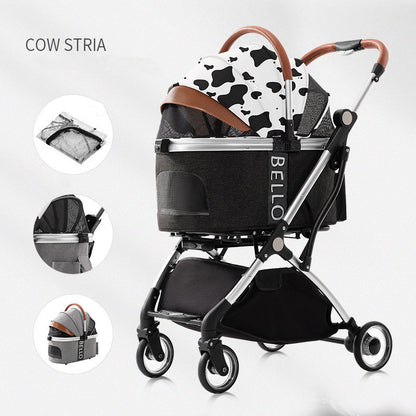 Dog Walking Pet Stroller Teddy Dog Four-wheel Universal Folding Cart