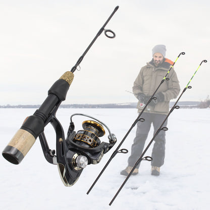 Ensemble de matériel de pêche sur glace à double pointe avec roue rotative d'hiver et canne à pêche