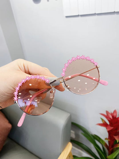 Lunettes de soleil à fleurs tendance pour enfants Lunettes de soleil pour enfants à texture métallique