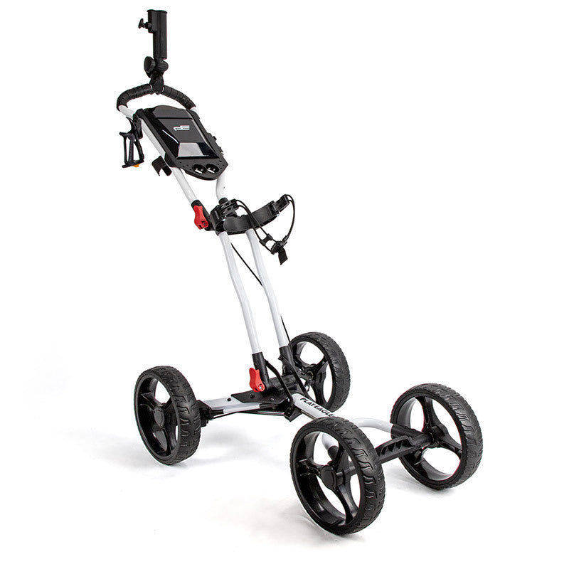 Chariot de golf pliable à quatre roues en alliage d'aluminium avec porte-parapluie