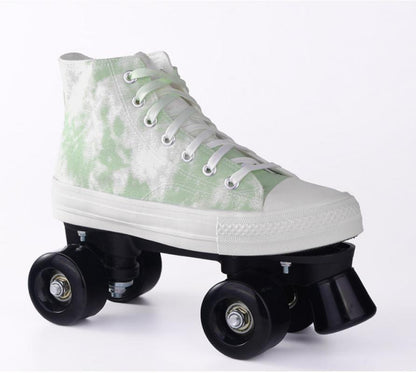 Patins à roulettes en toile camouflage à deux rangées et à quatre roues pour adultes